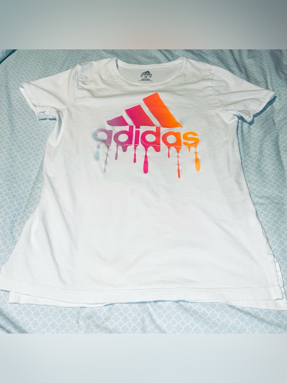 adidas White Tee with Neon Gradient Drip Logo